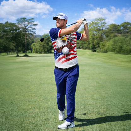 Men's Patriotic Golf Polo Shirt Custom Name Eagle USA Flag Performance Collared Shirt