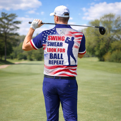 Men's Patriotic Golf Polo Shirt Custom Name Eagle USA Flag Performance Collared Shirt