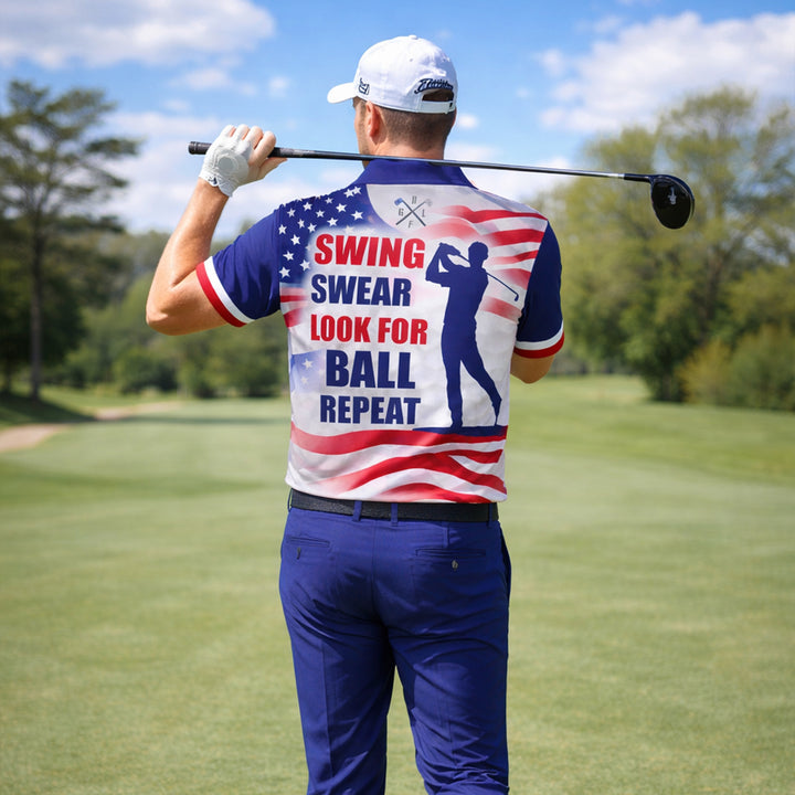 Men's Patriotic Golf Polo Shirt Custom Name Eagle USA Flag Performance Collared Shirt