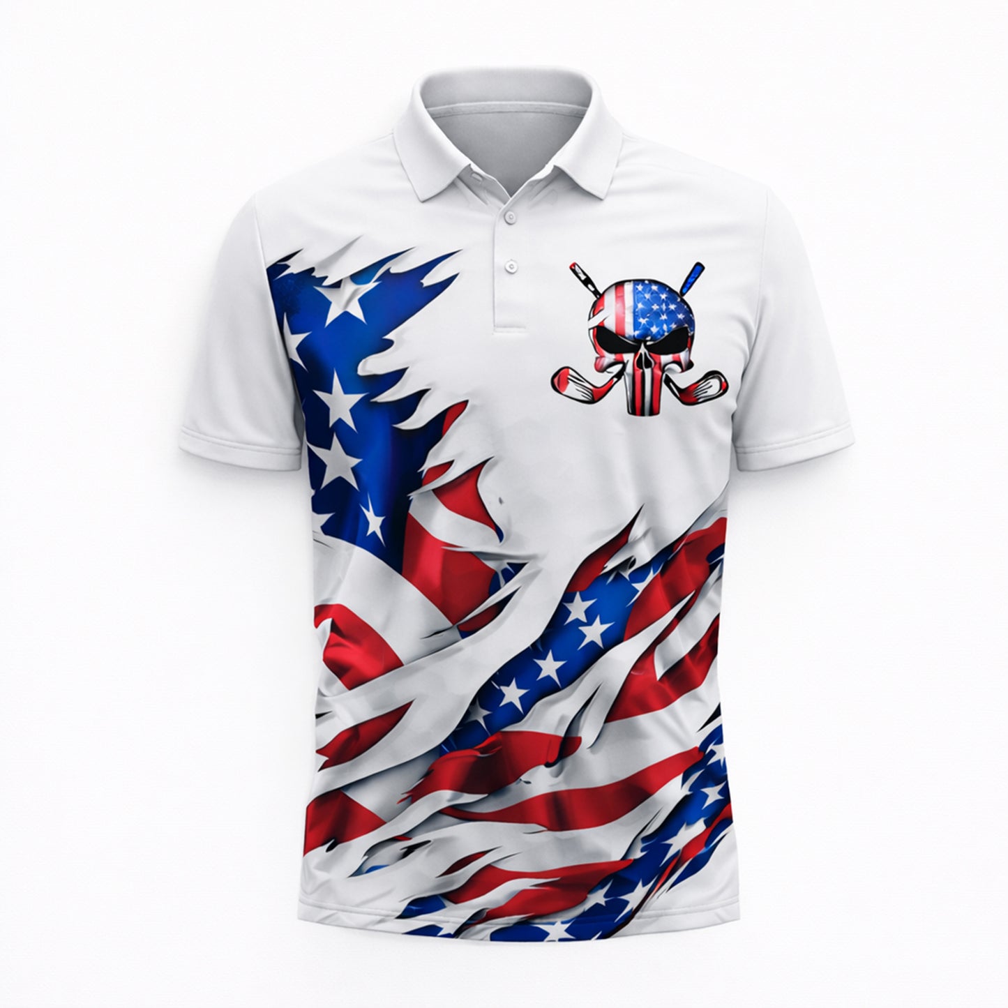 Custom Patriotic Skull Golf Polo Shirt Personalized Name USA Style Unisex