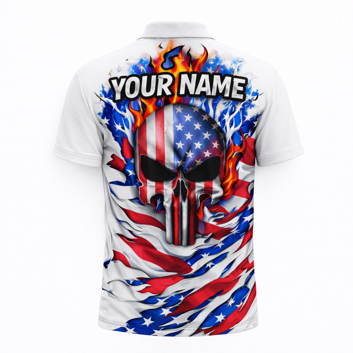 Custom Patriotic Skull Golf Polo Shirt Personalized Name USA Style Unisex