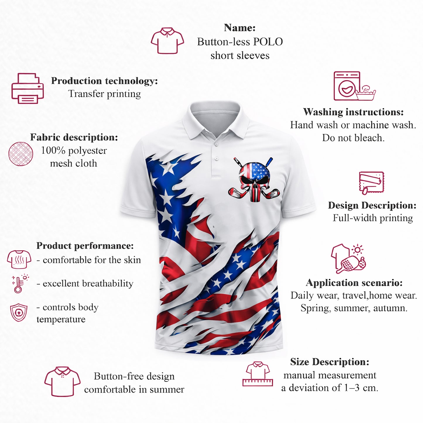 Custom Patriotic Skull Golf Polo Shirt Personalized Name USA Style Unisex