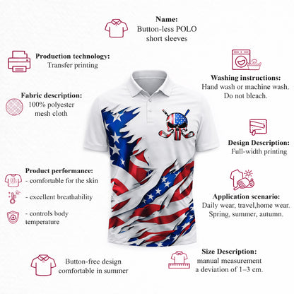 Custom Patriotic Skull Golf Polo Shirt Personalized Name USA Style Unisex