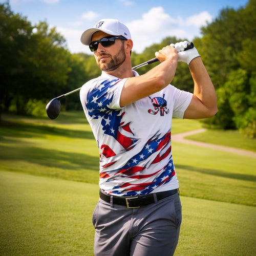 Custom Patriotic Skull Golf Polo Shirt Personalized Name USA Style Unisex