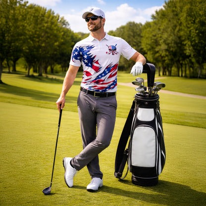 Custom Patriotic Skull Golf Polo Shirt Personalized Name USA Style Unisex