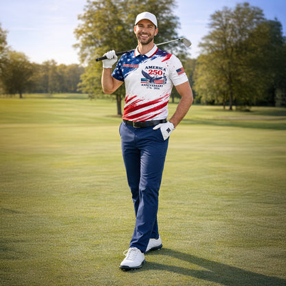 America 250th Anniversary Polo Shirt Custom Name Patriotic Eagle 1776-2026 Golf Shirt