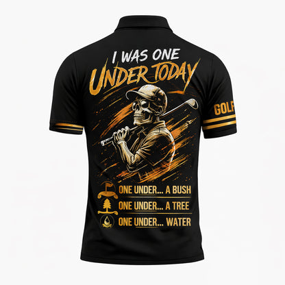 Funny Golf Polo Shirt Skull Golfer Custom Name Black Gold Golfing Shirt Breathable Athletic Polo
