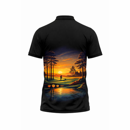Personalized Golf Polo Shirt Sunset Landscape Design Custom Name Breathable Athletic Golf Shirt