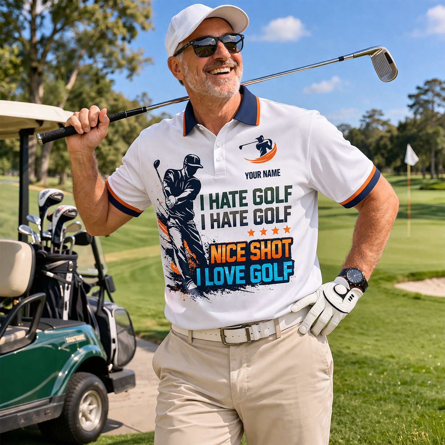 Personalized Golf Polo Shirt Funny Golf Saying I Hate Golf Nice Shot I Love Golf Custom Name Breathable Performance Tee
