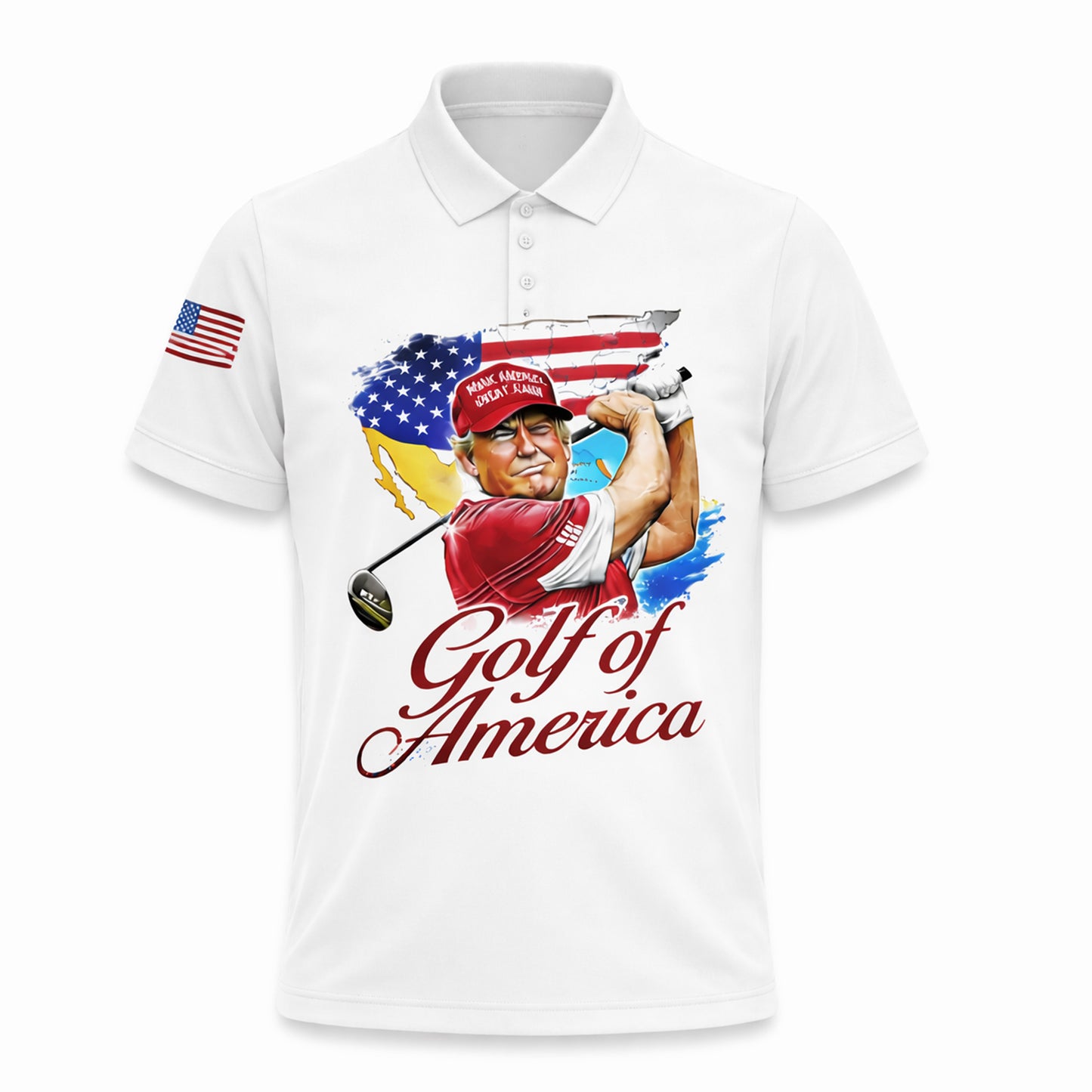 Personalized Golf Polo Shirt Patriotic USA Flag Golf Ball Graphic Custom Name Performance Tee