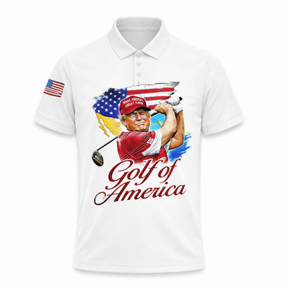 Personalized Golf Polo Shirt Patriotic USA Flag Golf Ball Graphic Custom Name Performance Tee