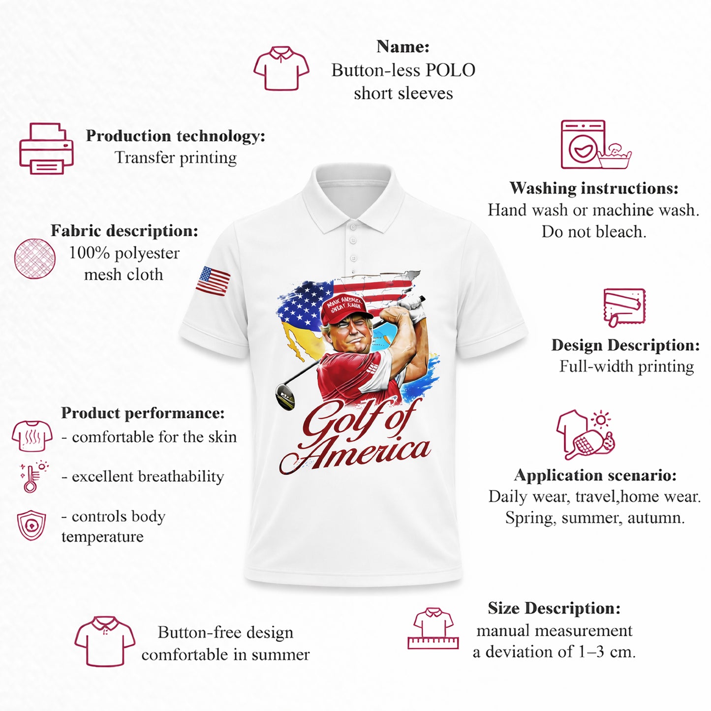 Personalized Golf Polo Shirt Patriotic USA Flag Golf Ball Graphic Custom Name Performance Tee