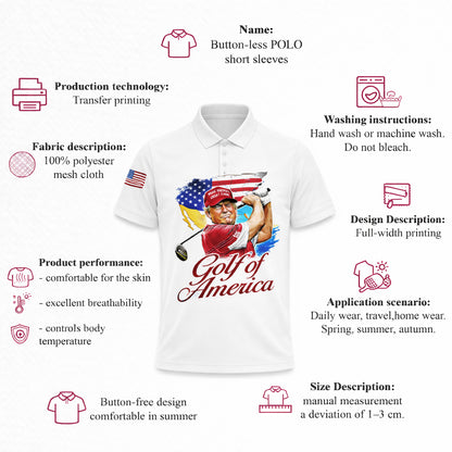 Personalized Golf Polo Shirt Patriotic USA Flag Golf Ball Graphic Custom Name Performance Tee