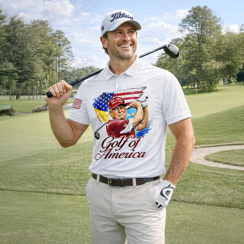 Personalized Golf Polo Shirt Patriotic USA Flag Golf Ball Graphic Custom Name Performance Tee