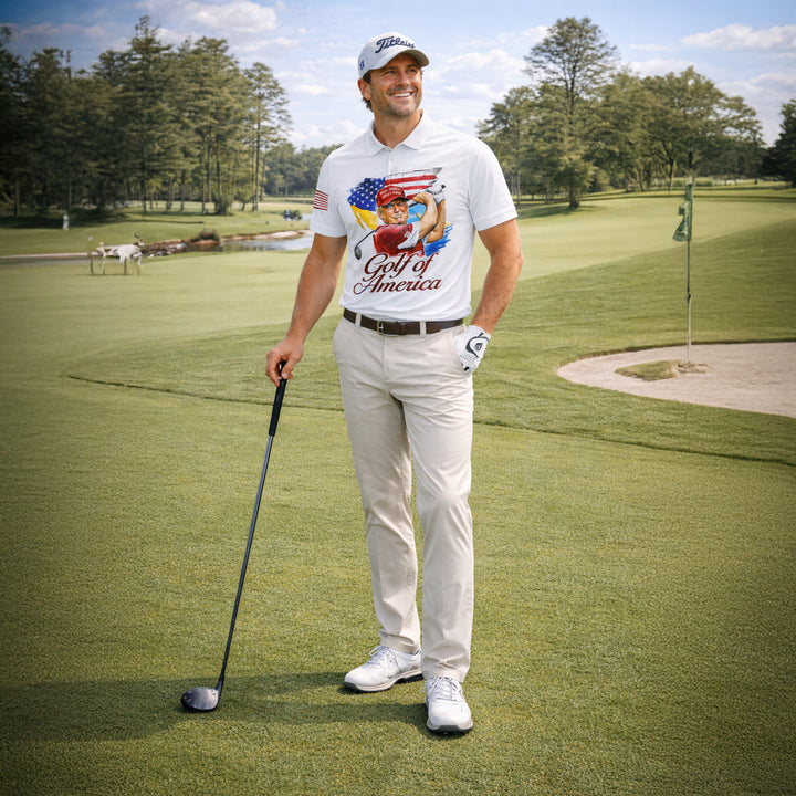 Personalized Golf Polo Shirt Patriotic USA Flag Golf Ball Graphic Custom Name Performance Tee