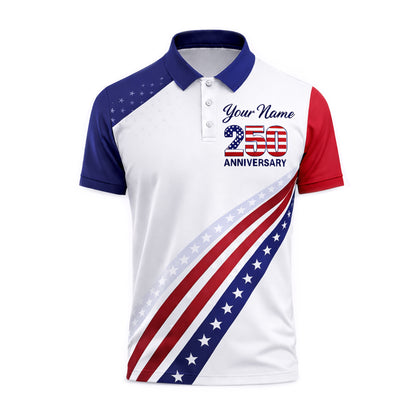 Patriotic Polo Shirt 250 Years Anniversary Freedom Eagle Custom Name USA Flag Design Unisex