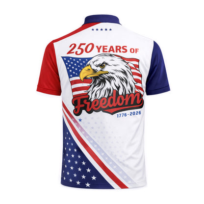 Patriotic Polo Shirt 250 Years Anniversary Freedom Eagle Custom Name USA Flag Design Unisex