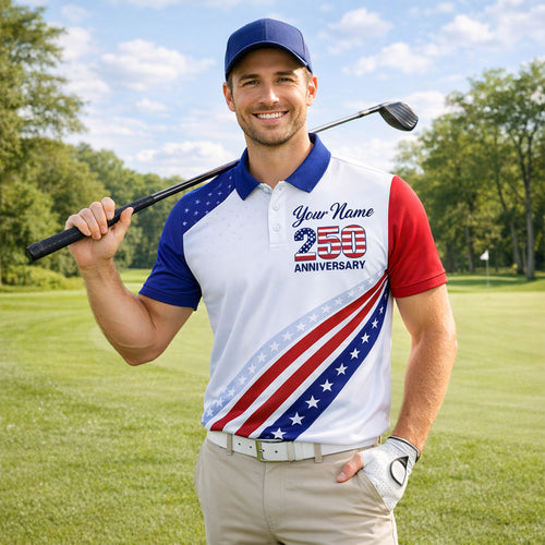 Patriotic Polo Shirt 250 Years Anniversary Freedom Eagle Custom Name USA Flag Design Unisex