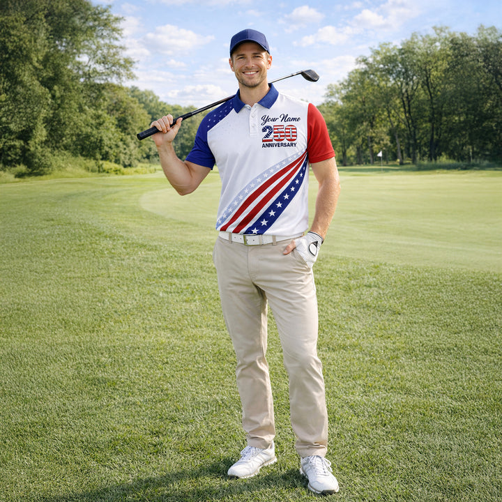Patriotic Polo Shirt 250 Years Anniversary Freedom Eagle Custom Name USA Flag Design Unisex