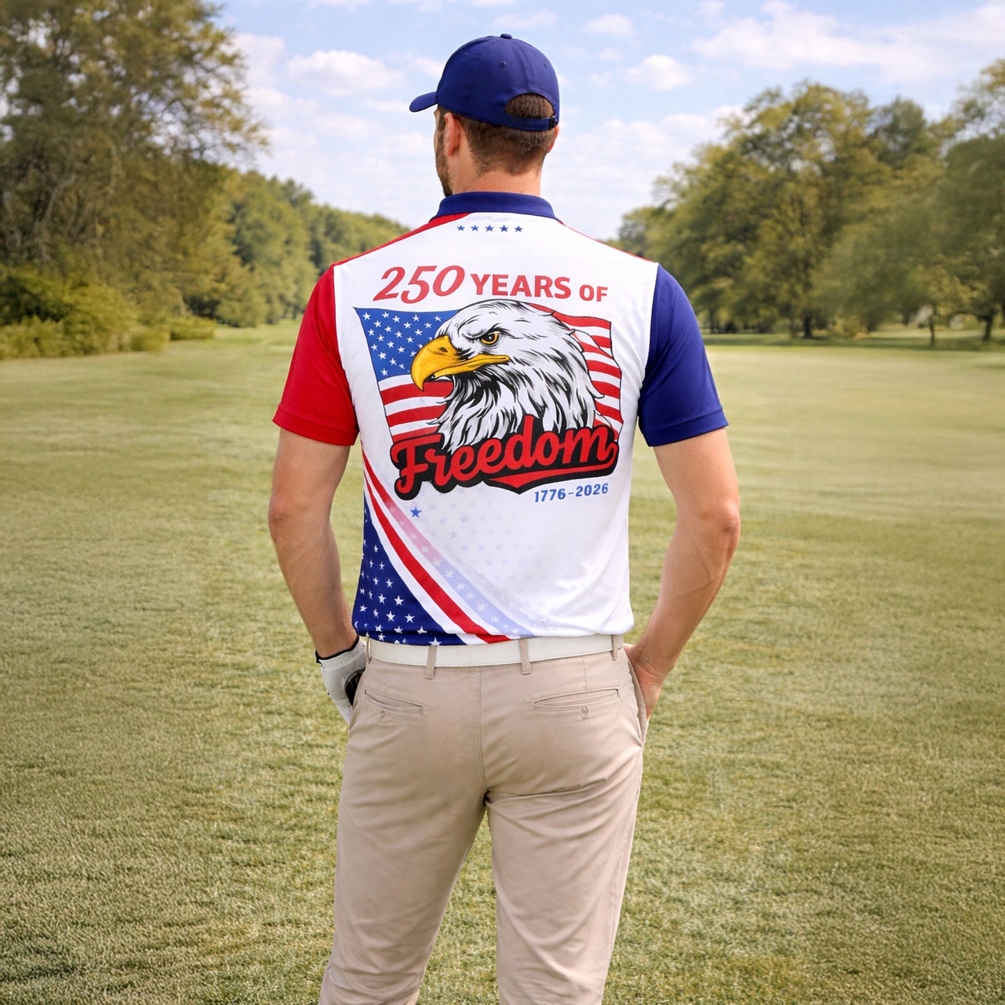 Patriotic Polo Shirt 250 Years Anniversary Freedom Eagle Custom Name USA Flag Design Unisex