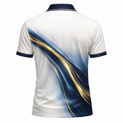 Custom Golf Polo Shirt Personalized Name Elegant Blue Gold Wave Performance Polo for Men Women