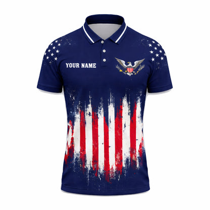 USA 250th Anniversary Polo Shirt Custom Name Patriotic American Flag 1776-2026 Eagle Design Performance Polo