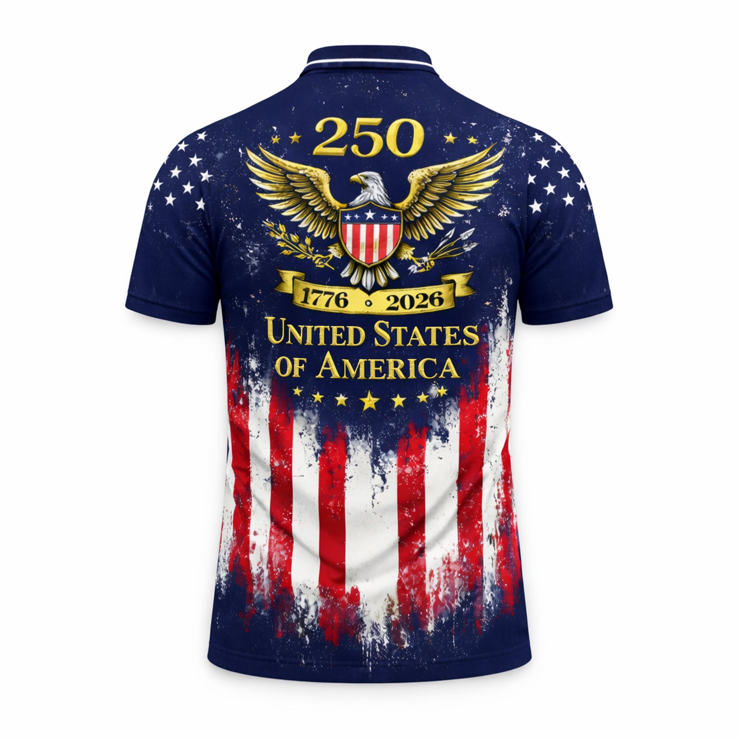 USA 250th Anniversary Polo Shirt Custom Name Patriotic American Flag 1776-2026 Eagle Design Performance Polo