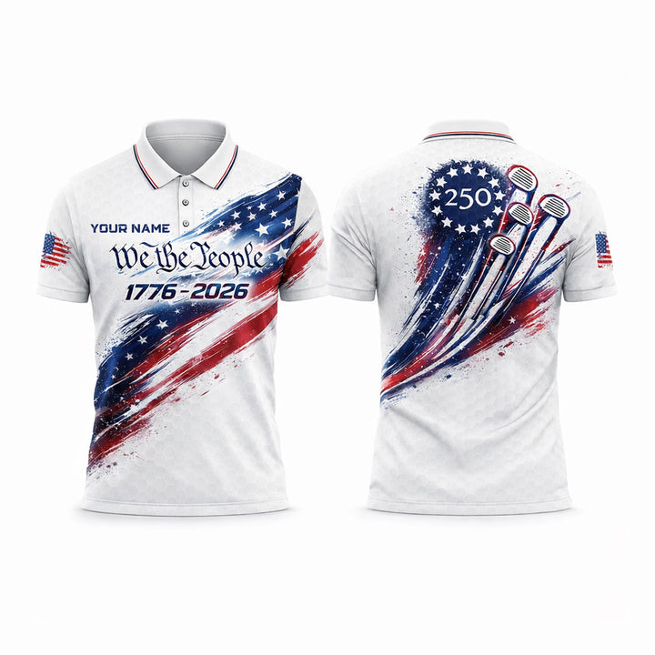 Patriotic Golf Polo Shirt Custom Name USA 250th Anniversary 1776-2026 We The People Design Performance Polo