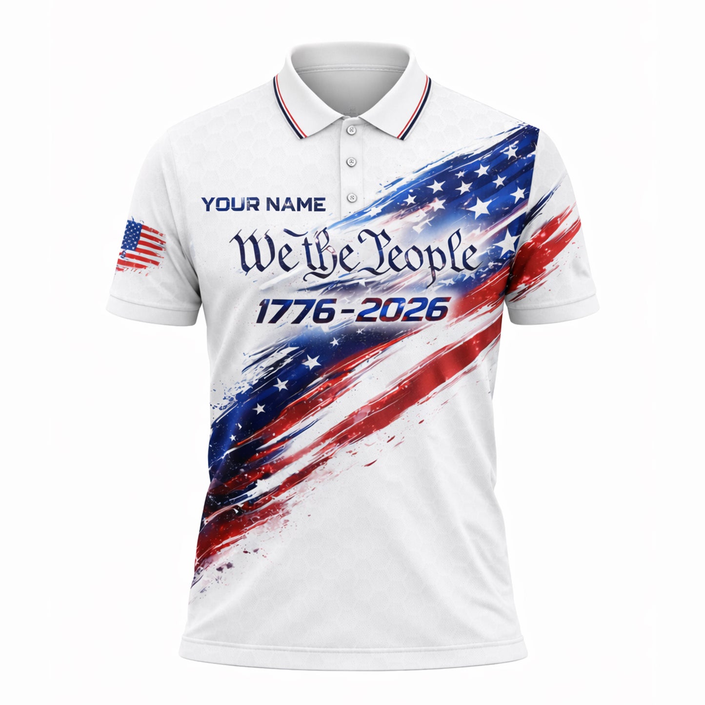 Patriotic Golf Polo Shirt Custom Name USA 250th Anniversary 1776-2026 We The People Design Performance Polo