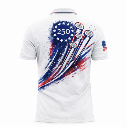Patriotic Golf Polo Shirt Custom Name USA 250th Anniversary 1776-2026 We The People Design Performance Polo