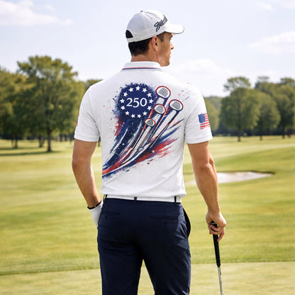 Patriotic Golf Polo Shirt Custom Name USA 250th Anniversary 1776-2026 We The People Design Performance Polo