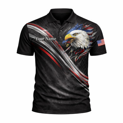 Custom USA 250th Anniversary Polo Shirt Personalized Name American Eagle Patriotic Performance Golf Shirt