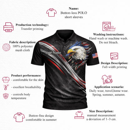 Custom USA 250th Anniversary Polo Shirt Personalized Name American Eagle Patriotic Performance Golf Shirt