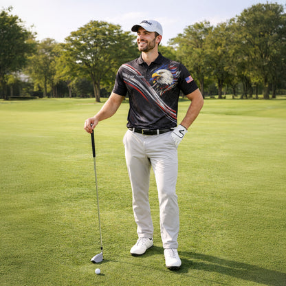Custom USA 250th Anniversary Polo Shirt Personalized Name American Eagle Patriotic Performance Golf Shirt