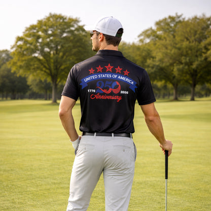 Custom USA 250th Anniversary Polo Shirt Personalized Name American Eagle Patriotic Performance Golf Shirt