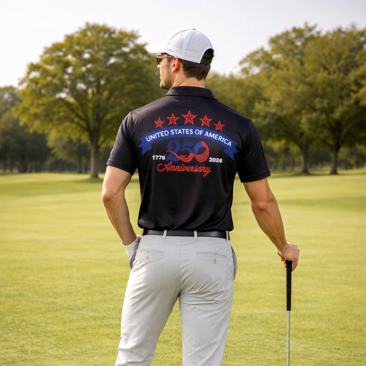 Custom USA 250th Anniversary Polo Shirt Personalized Name American Eagle Patriotic Performance Golf Shirt