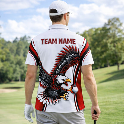 Golf Polo Shirt Custom Team Name Eagle Graphic Red Black White Sport Design Unisex