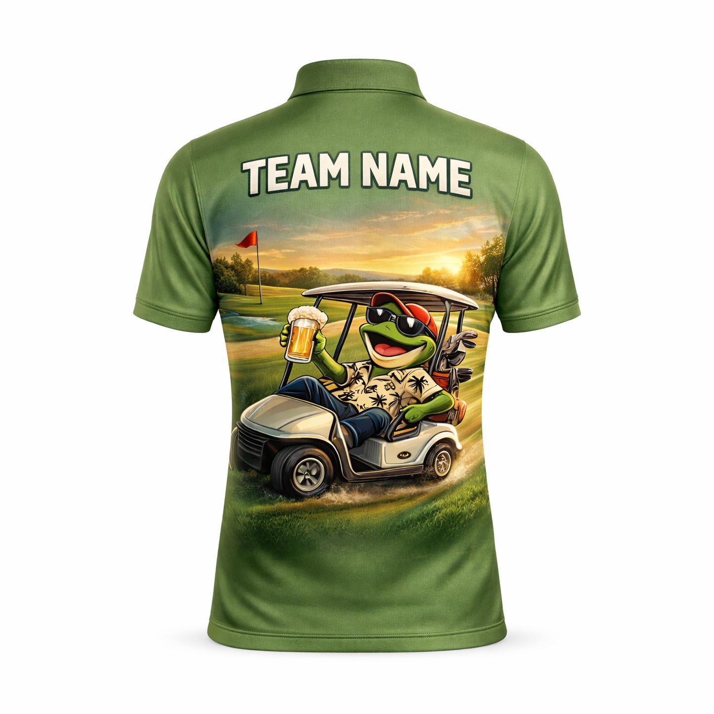 Funny Frog Golf Polo Shirt Personalized Team Name Custom Name Golf Cart Beer Graphic Shirt