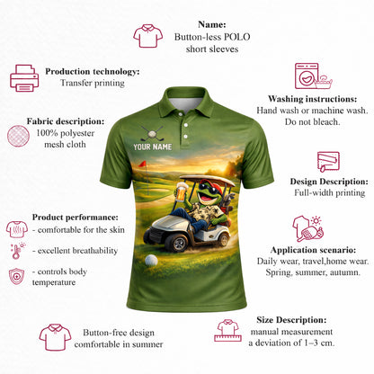 Funny Frog Golf Polo Shirt Personalized Team Name Custom Name Golf Cart Beer Graphic Shirt