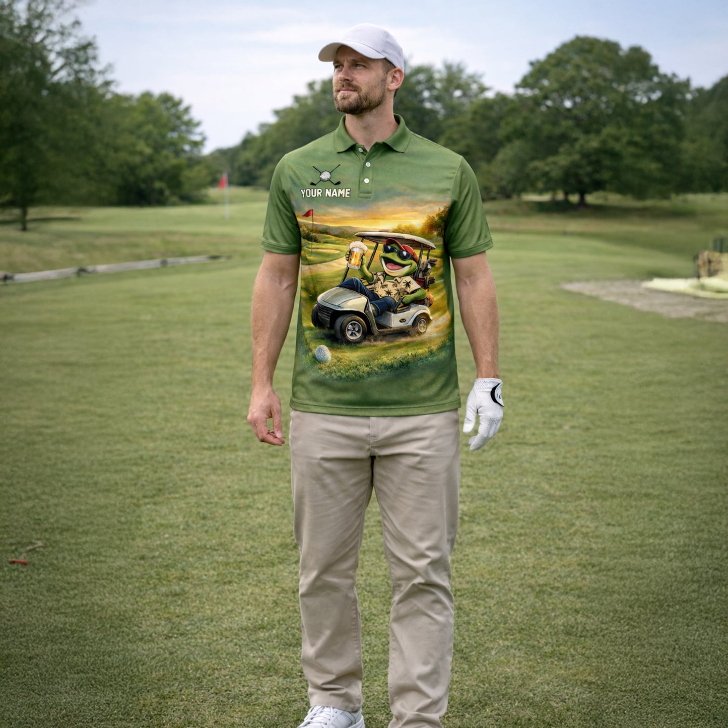 Funny Frog Golf Polo Shirt Personalized Team Name Custom Name Golf Cart Beer Graphic Shirt