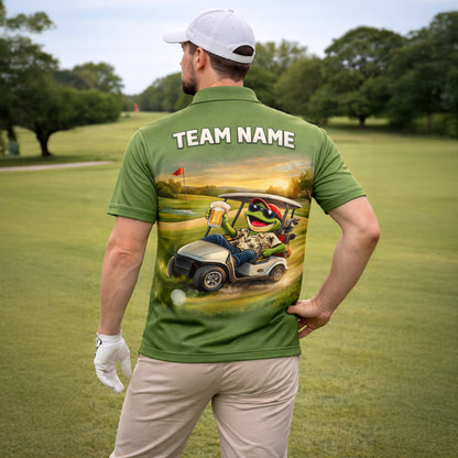 Funny Frog Golf Polo Shirt Personalized Team Name Custom Name Golf Cart Beer Graphic Shirt
