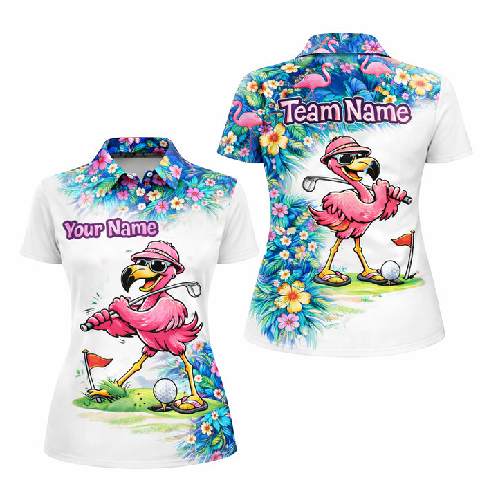 Personalized Flamingo Golf Polo Shirt Funny Tropical Golf Bird Custom Name Team Shirt Performance Tee