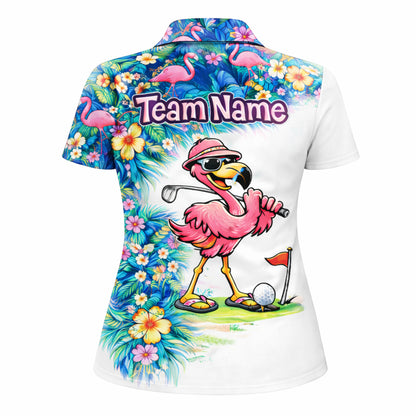 Personalized Flamingo Golf Polo Shirt Funny Tropical Golf Bird Custom Name Team Shirt Performance Tee