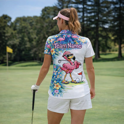 Personalized Flamingo Golf Polo Shirt Funny Tropical Golf Bird Custom Name Team Shirt Performance Tee