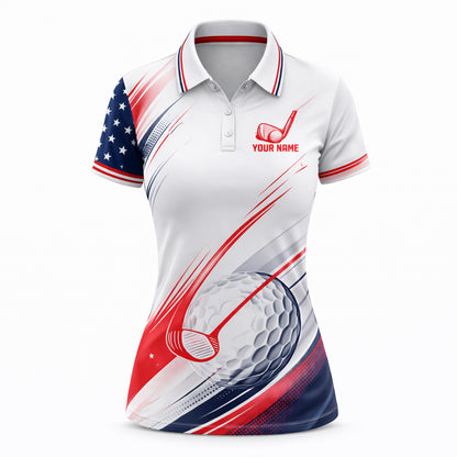Custom Golf Polo Shirt USA Flag Design Women Patriotic Golf Shirt Team Name Performance Polo