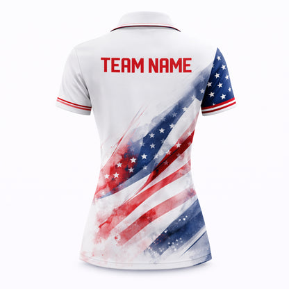 Custom Golf Polo Shirt USA Flag Design Women Patriotic Golf Shirt Team Name Performance Polo