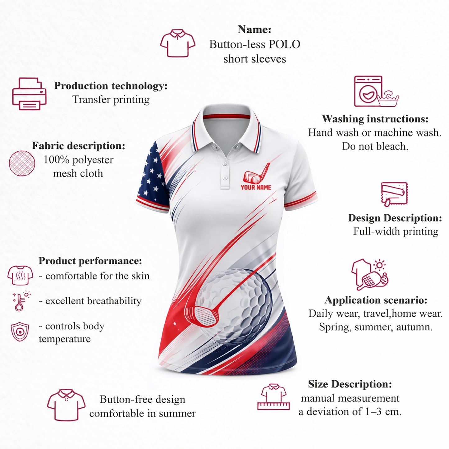 Custom Golf Polo Shirt USA Flag Design Women Patriotic Golf Shirt Team Name Performance Polo