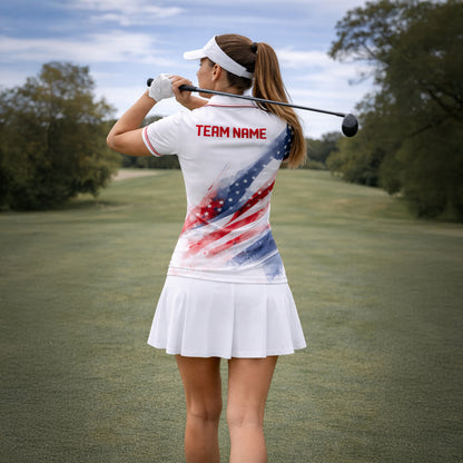 Custom Golf Polo Shirt USA Flag Design Women Patriotic Golf Shirt Team Name Performance Polo
