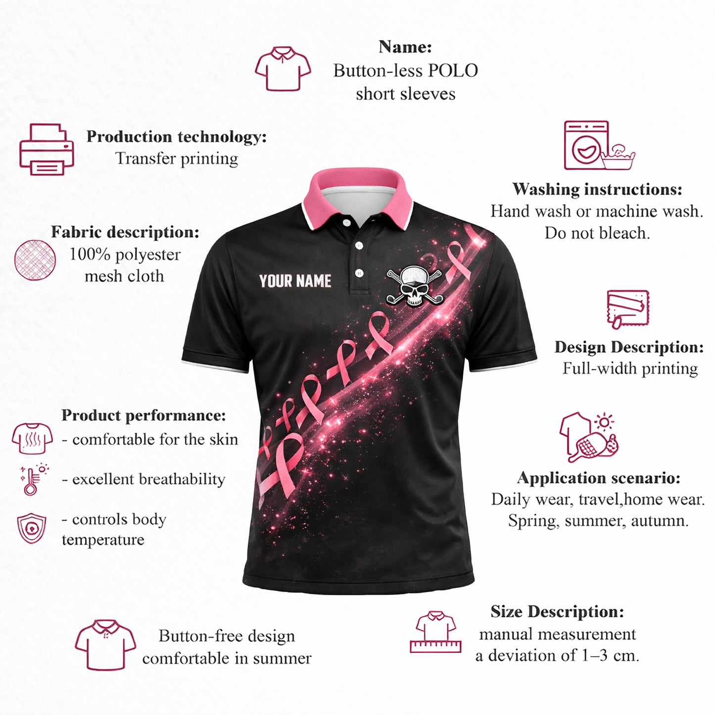 Men's Custom Golf Polo Shirt Breast Cancer