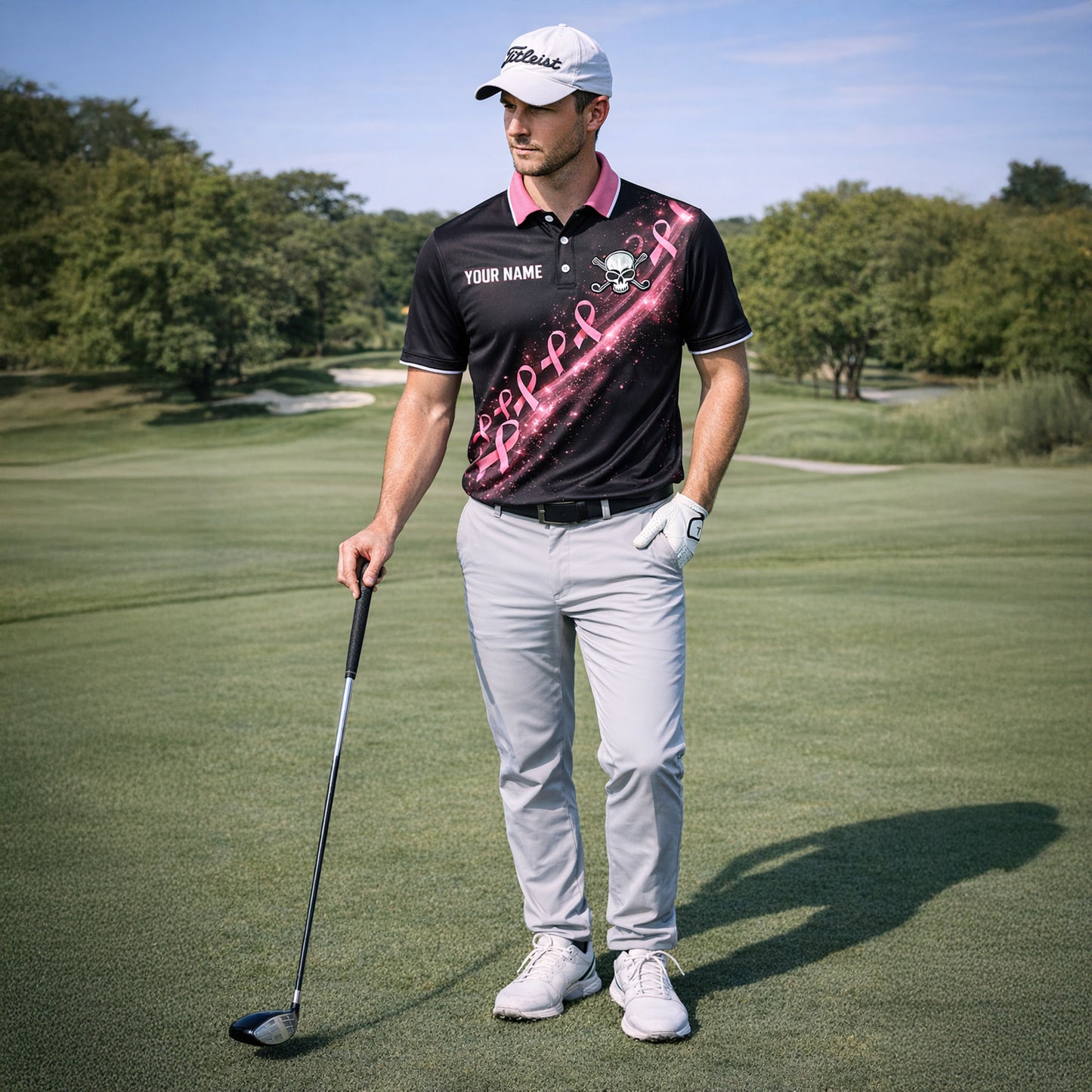 Men's Custom Golf Polo Shirt Breast Cancer